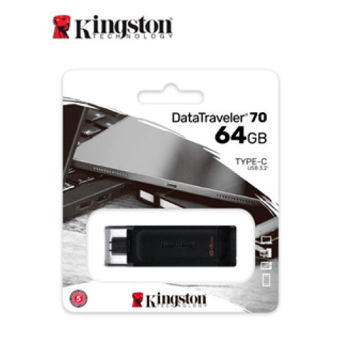 MEMORIA FLASH USB KINGSTON DATATRAVELER 70, 64GB,USB-C 3.2 GEN1, PRESENTACIÓN EN COLG