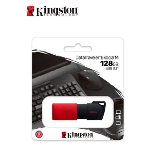 MEMORIA FLASH USB KINGSTON DATATRAVELER EXODIA M,128GB, USB 3.2 GEN 1, ROJOPRESE