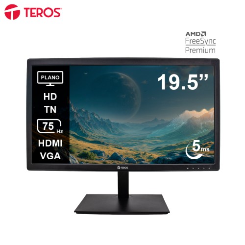 MONITOR PLANO TEROS TE-1916S, 19.5 HD TN, 75 HZ,5MS, HDMI, VGA, AUDIO OUT, PARLANTES