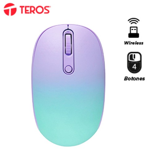 MOUSE INALÁMBRICO TEROS TE-1239S, 2.4GHZ, 4 BOTONES, USB, COLOR PURPLEEL MOUSE I