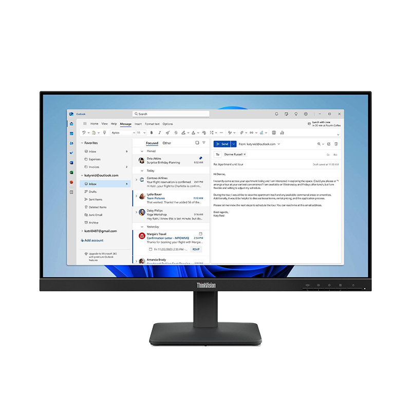 MONITOR PLANO LENOVO THINKVISION S24-4E, 23.8 WLED FHD IPS/HDMI/VGAEL MONITOR L
